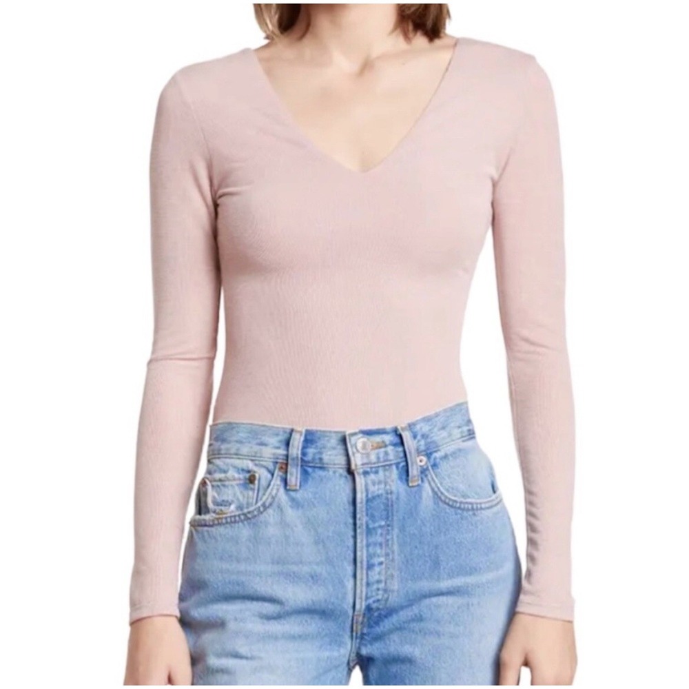 Abound Vโ Neck Long Sleeve Bodysuit Rose Gold Size M